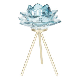 Teelichthalter -Blüte-, blau mit goldenem Metallständer von Clayre & Eef
